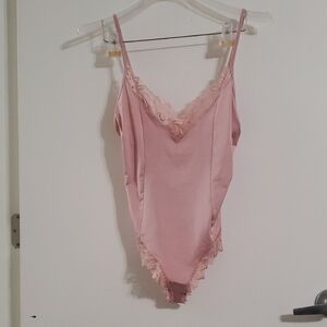 Pink Lace-Trim Bodysuit